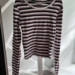 Stripped long sleeve crop top with lettuce trim